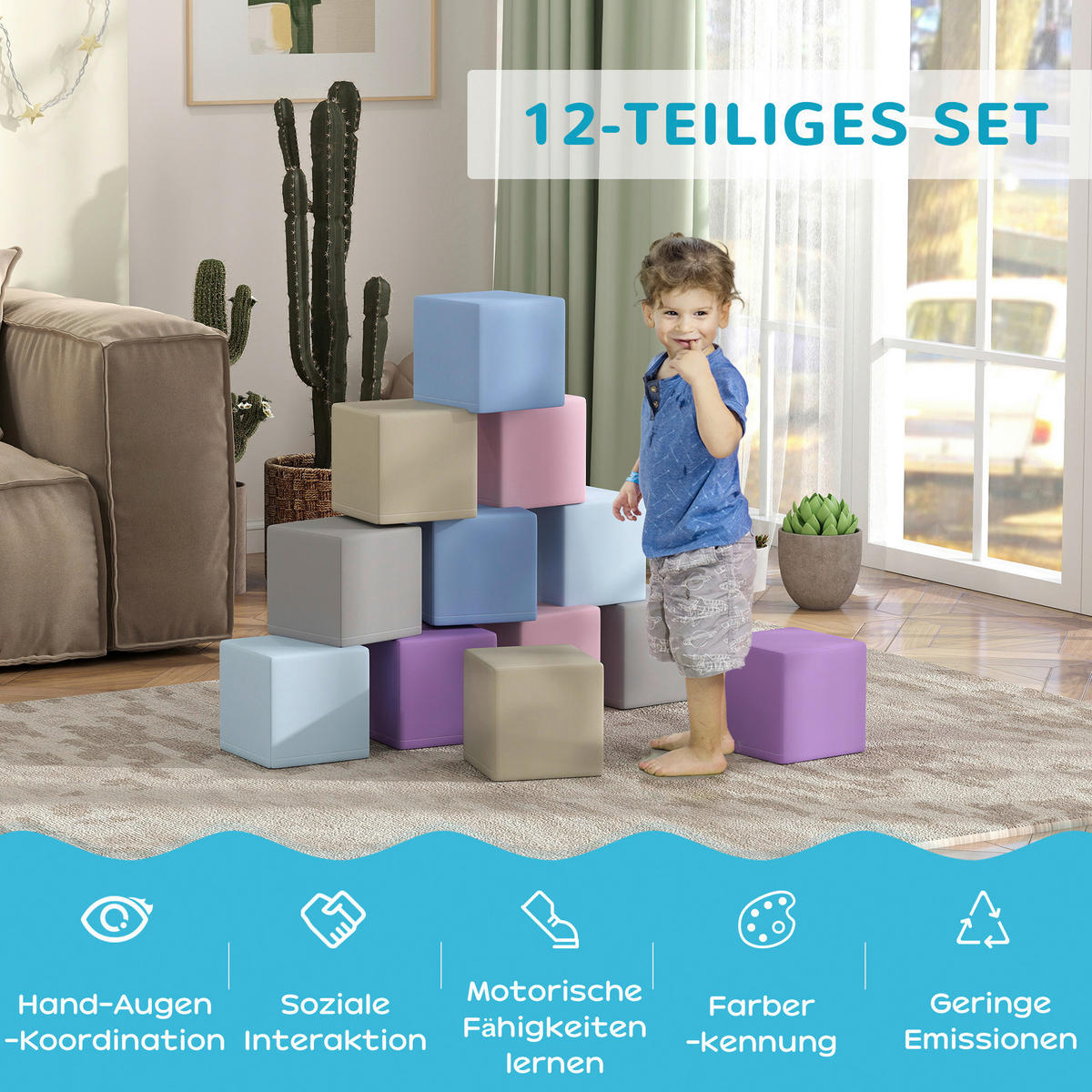 HOMCOM Softbausteine B/H/L: ca. 20x20x20 cm Softbausteine - multicolor (20,00/20,00/20,00cm) - HOMCOM