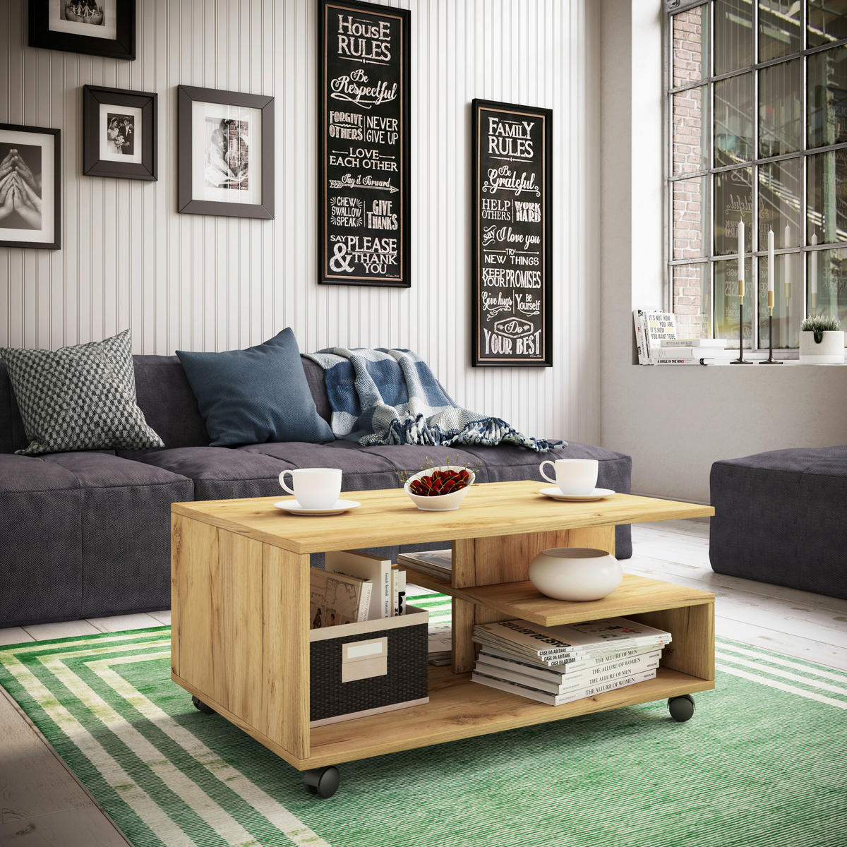 Couchtisch Stango Eiche Honig Nachbildung B/H/T: ca. 80x40x50 cm Stango - Eiche (80,00/40,00/50,00cm) - VCM Möbel