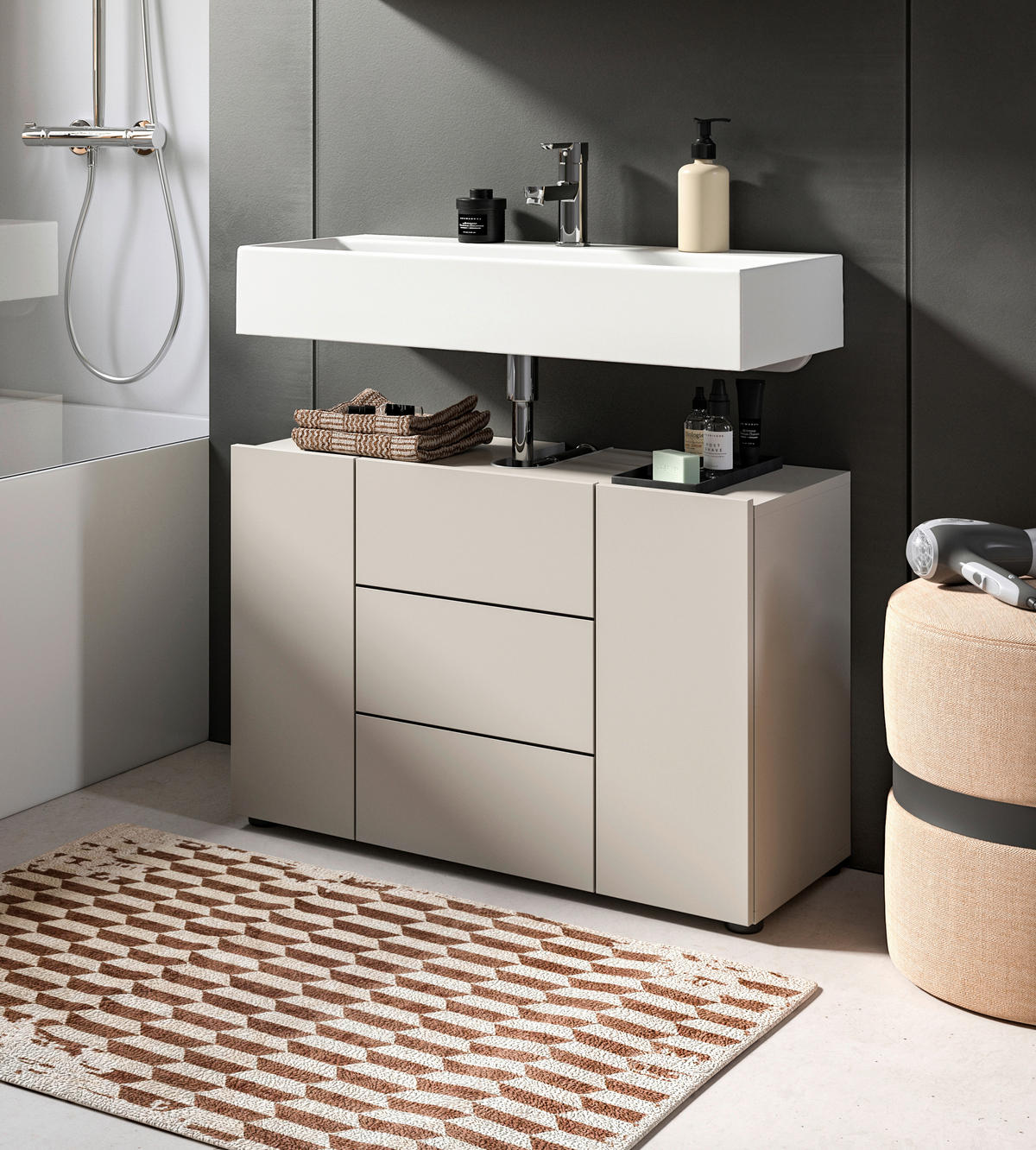 Waschbeckenunterschrank VIRA Cashmere schwarz B/H/T: ca. 82x56x34 cm VIRA - schwarz/Cashmere (82,00/56,00/34,00cm) - xonox.home