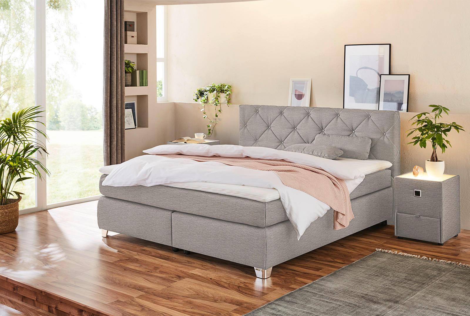Boxspringbett  beige Flachgewebe Liegefläche B/L: ca. 180x200 cm Finja_H3_Boxspringbett - beige (189,00/106,00/213,00cm)