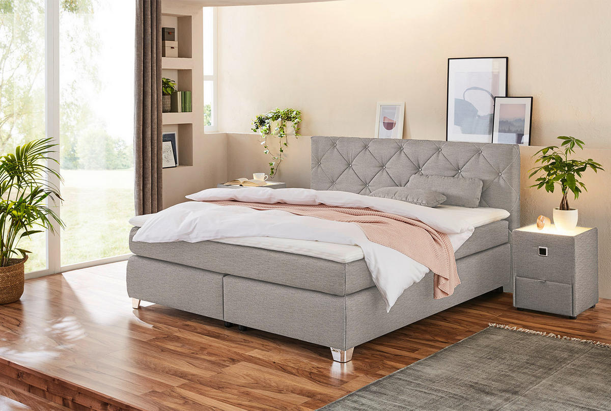 Boxspringbett  beige Flachgewebe Liegefläche B/L: ca. 180x200 cm Finja_H3_Boxspringbett - beige (189,00/106,00/213,00cm)