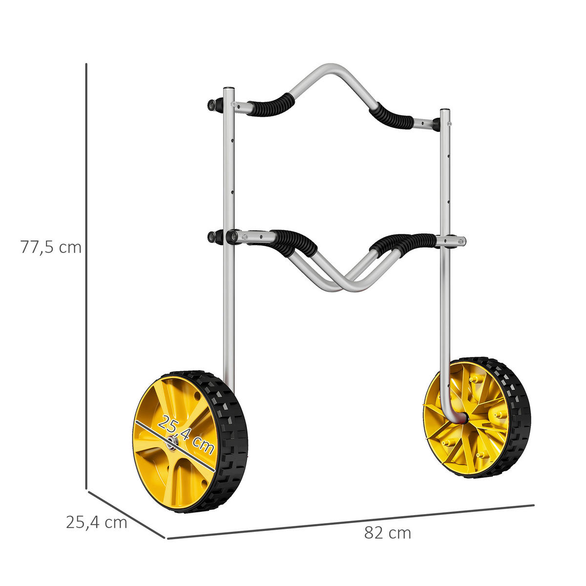 SPORTNOW Outdoor-Aktivitäten gelb Edelstahl B/H/L: ca. 25,4x82x77,5 cm Kajakwagen - gelb (77,50/25,40/82,00cm) - SPORTNOW