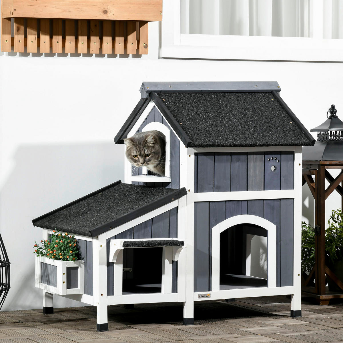 PawHut Katzen-Zubehör grau Edelstahl B/H/L: ca. 65x96x85,5 cm Katzenhaus - grau (85,50/65,00/96,00cm) - PawHut