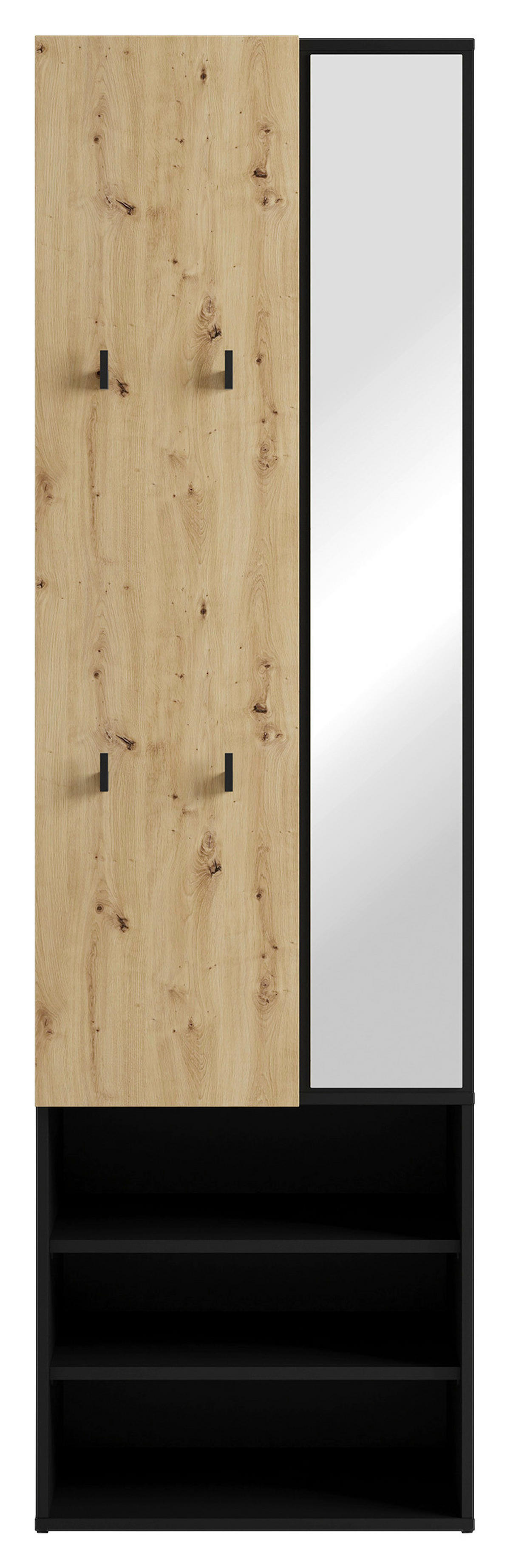 Garderobenset ANDORRA Eiche schwarz B/H/T: ca. 55x187,5x40,5 cm ANDORRA - Eiche/schwarz (55,00/187,50/40,50cm) - byLIVING