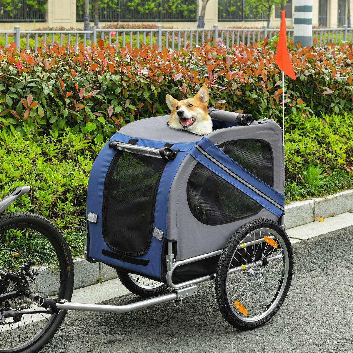 PawHut Fahrradanhänger grau grau B/H/L: ca. 73x130x90 cm Fahrradanhänger - blau/grau (90,00/73,00/130,00cm) - PawHut