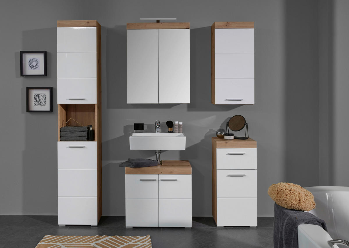 Stauraumelement Amanda weiß Hochglanz Asteiche Nachbildung B/H/T: ca. 37x77x23 cm Amanda - weiß (37,00/77,00/23,00cm) - Trendteam