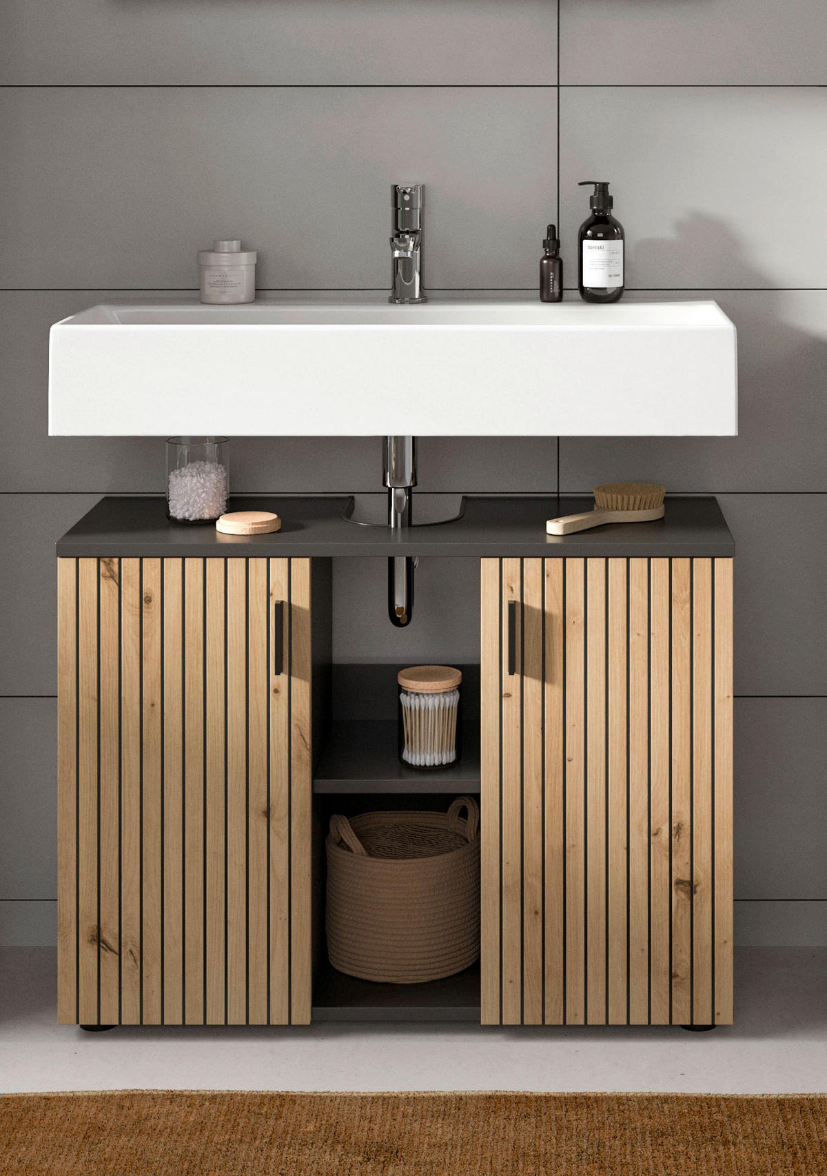 Waschbeckenunterschrank Mone Basalt Nachbildung Artisan Oak Nachbildung B/H/T: ca. 80x59x30 cm Mone - Basalt (80,00/59,00/30,00cm) - xonox.home