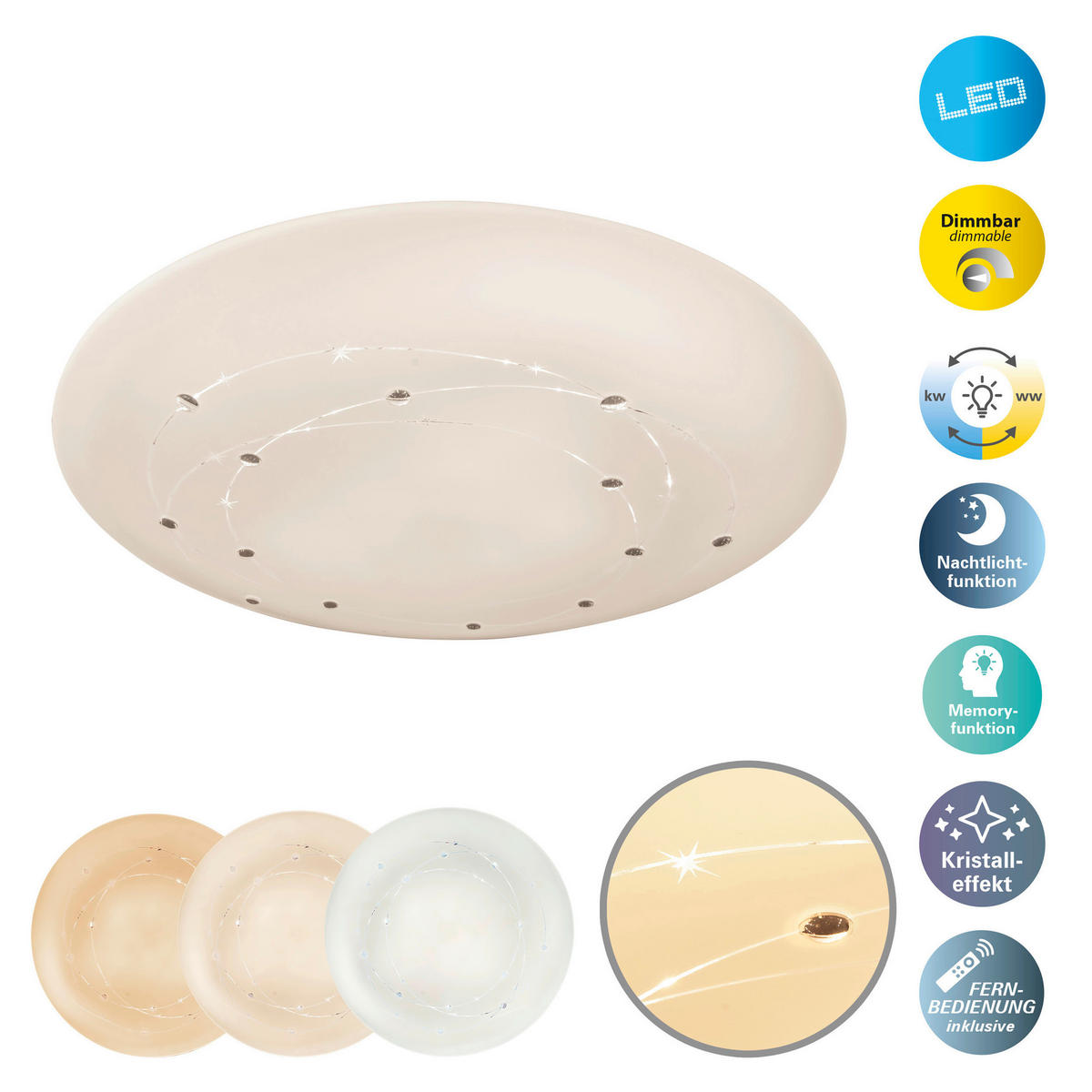 Näve Leuchten LED-Deckenleuchte weiß Kunststoff Metall B/H/T/D: ca. 61x9,5x61x61 cm LISSABON - weiß (61,00/9,50/61,00cm) - Näve Leuchten