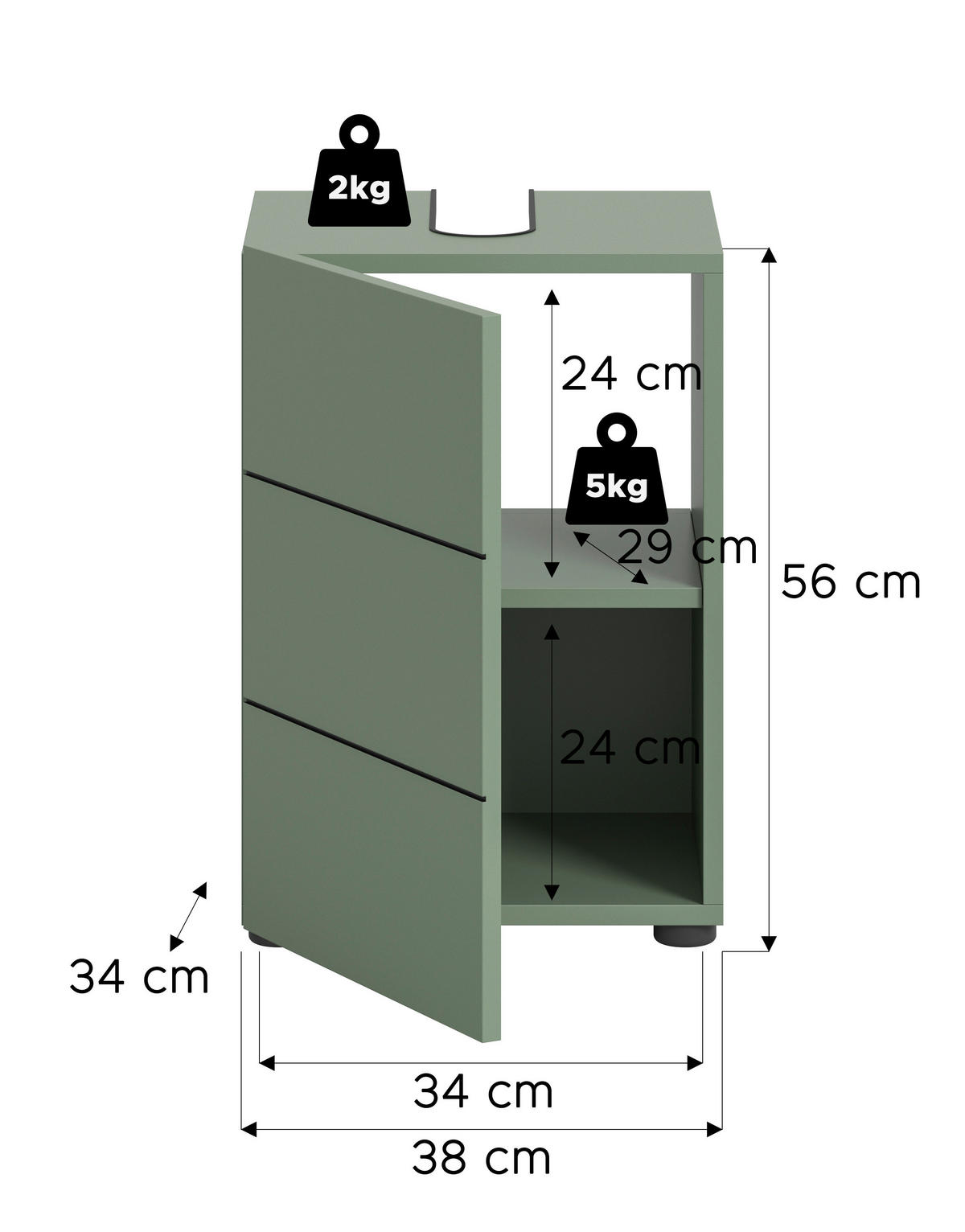 Waschbeckenunterschrank VIRA grün schwarz B/H/T: ca. 38x56x34 cm VIRA - schwarz/grün (38,00/56,00/34,00cm) - xonox.home