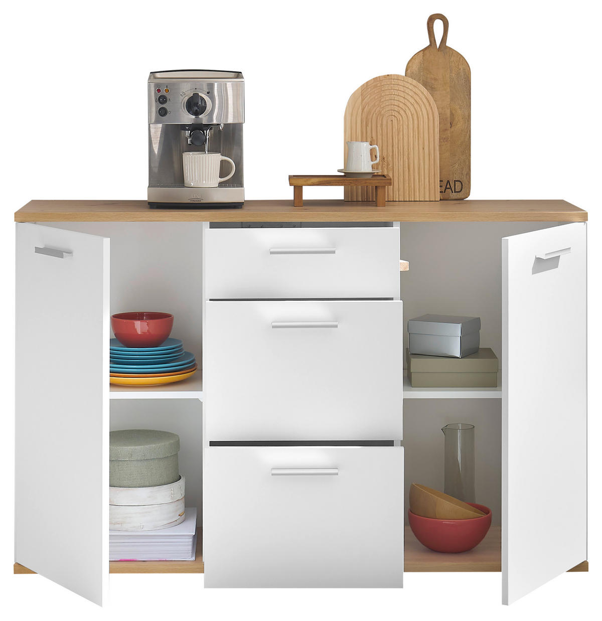 Kommode BC 1035 weiß Eiche Artisan Nachbildung B/H/T: ca. 135x86x38 cm BC 1035 - Eiche/weiß (135,00/86,00/38,00cm)