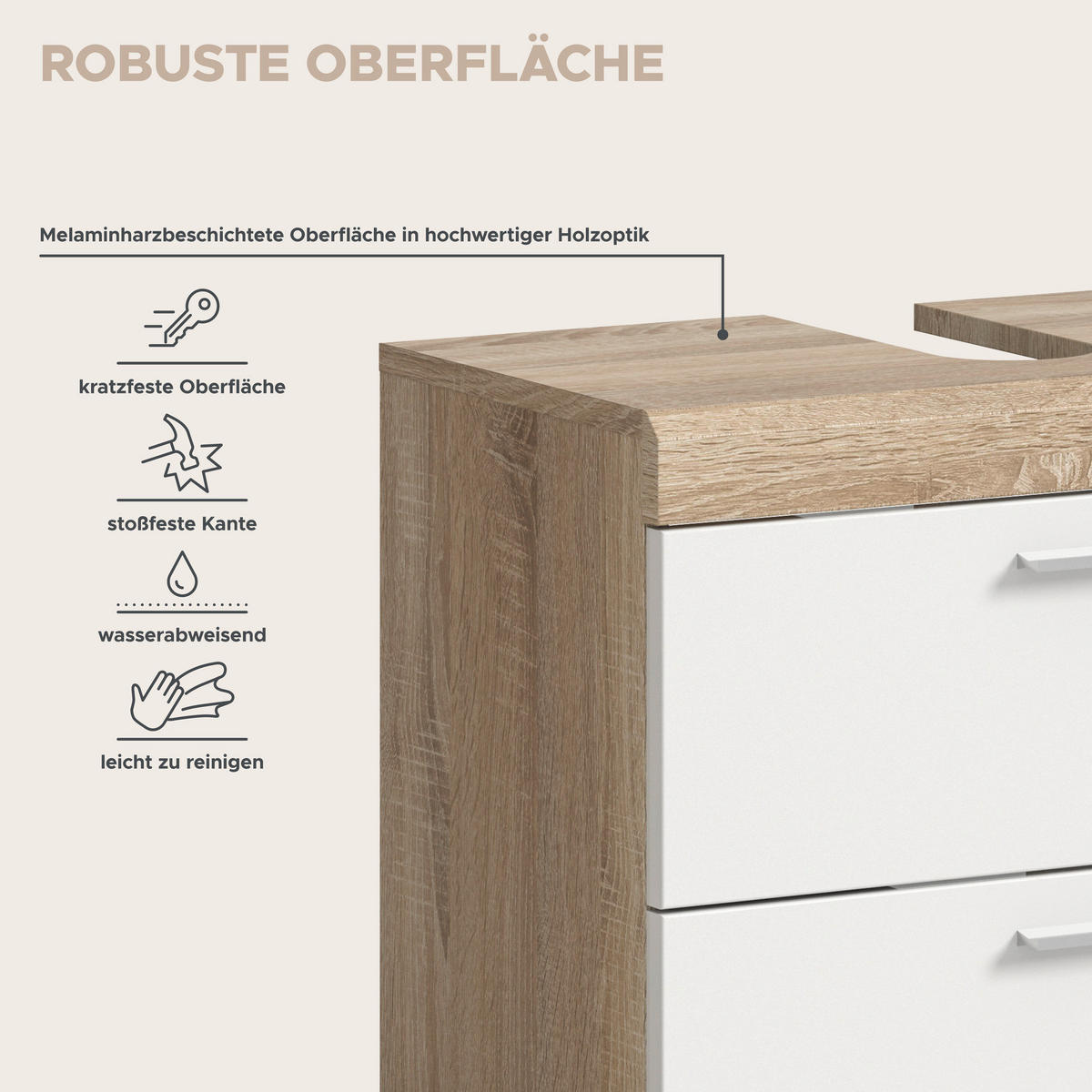 Waschbeckenunterschrank Lambada Eiche Sonoma Nachbildung weiß Hochglanz B/H/T: ca. 60x56x37 cm Lambada - Eiche/weiß (60,00/56,00/37,00cm) - xonox.home