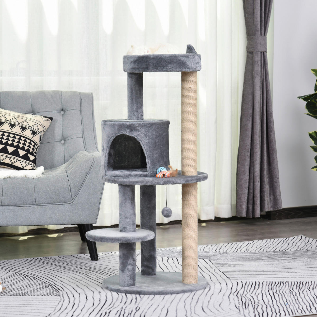 PawHut Katzenbaum grau Sisal B/H/L: ca. 48x104x48 cm Katzenbaum - grau (48,00/48,00/104,00cm) - PawHut
