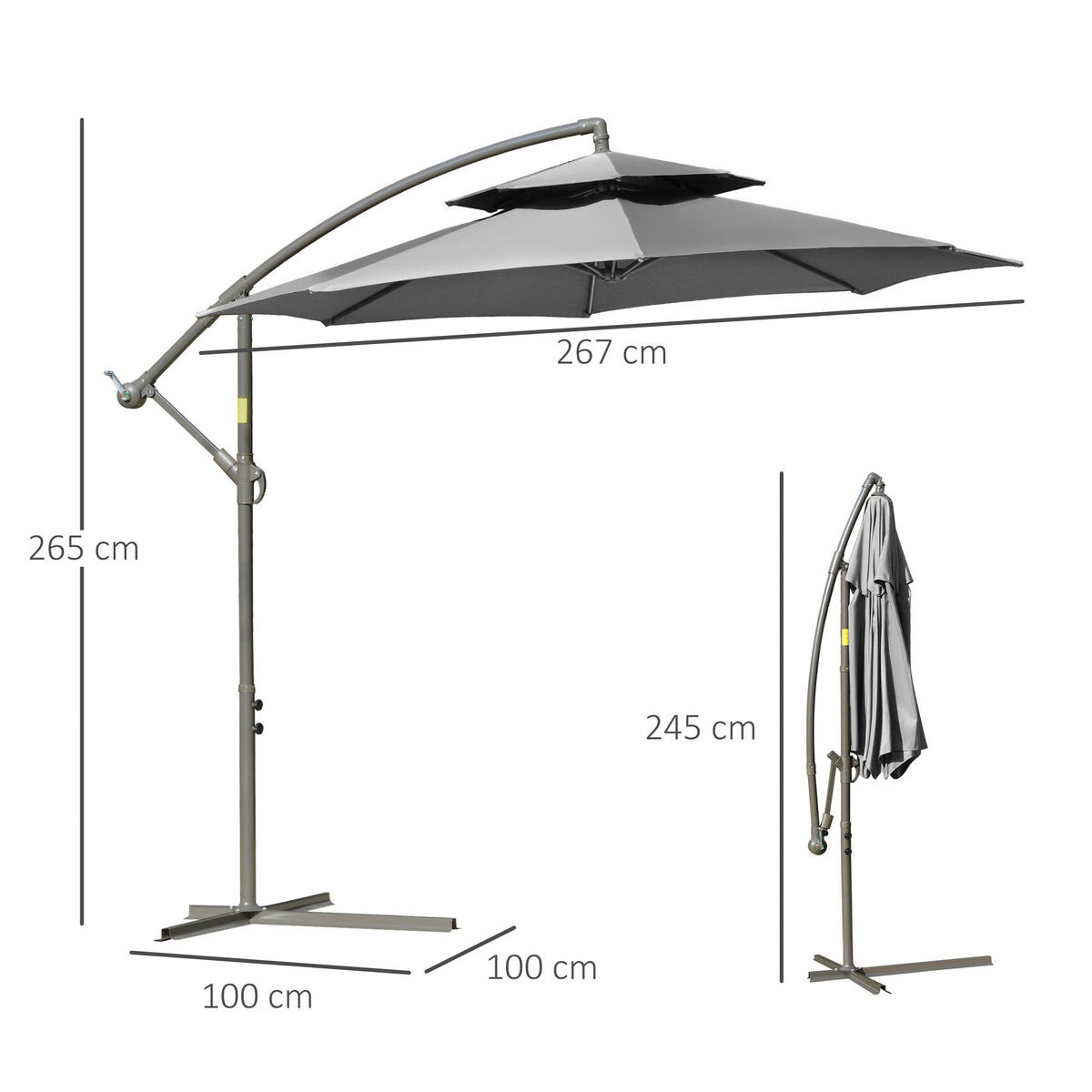 Outsunny Sonnenschirm hellgrau Polyester H/D: ca. 245x267 cm Sonnenschirm - hellgrau (267,00/245,00cm) - Outsunny