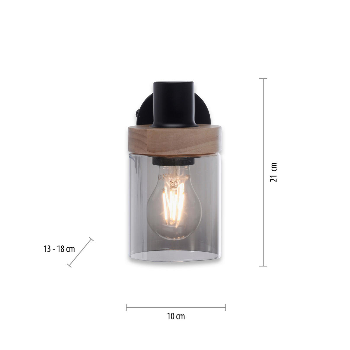 Just Light Spot Pasqual 11311-18 schwarz Rauch Metall Glas B/H/L: ca. 19x18x21 cm E27 1 Brennstellen Spot_1flg.Pasqual - schwarz/Rauch (21,00/19,00/18,00cm) - Just Light