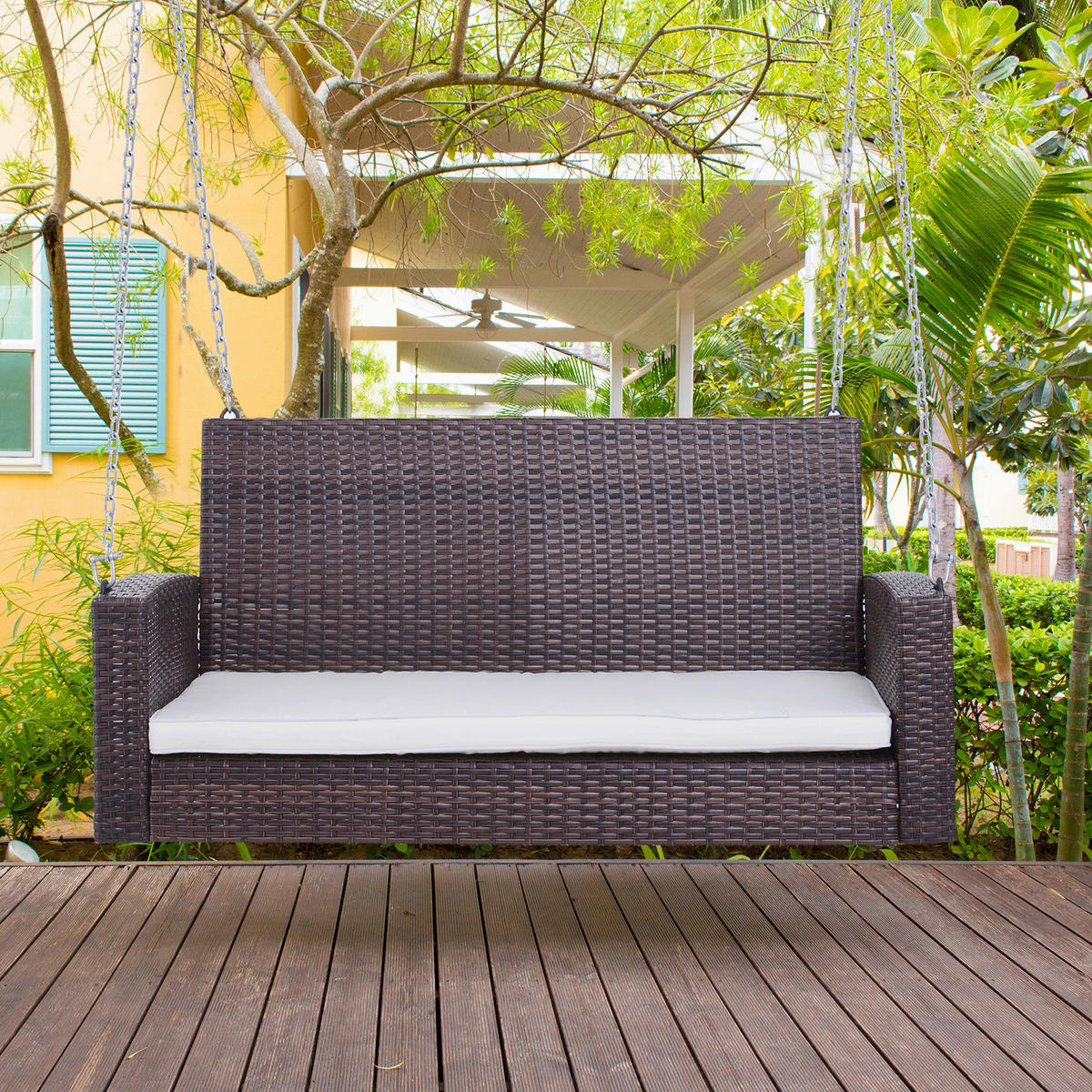 Outsunny Hollywoodschaukel braun Edelstahl B/H/L: ca. 65x127x60 cm Hollywoodschaukel_2-Sitzer - beige/braun (60,00/65,00/127,00cm) - Outsunny