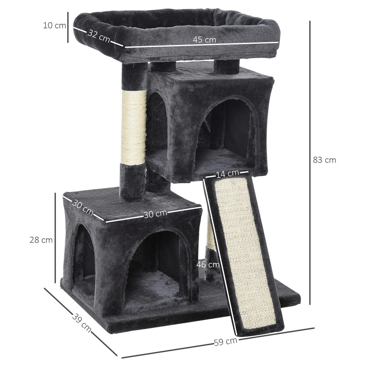 PawHut Kratzbaum dunkelgrau Spanplatte B/H/L: ca. 39x83x59 cm Kratzbaum - dunkelgrau (59,00/39,00/83,00cm) - PawHut