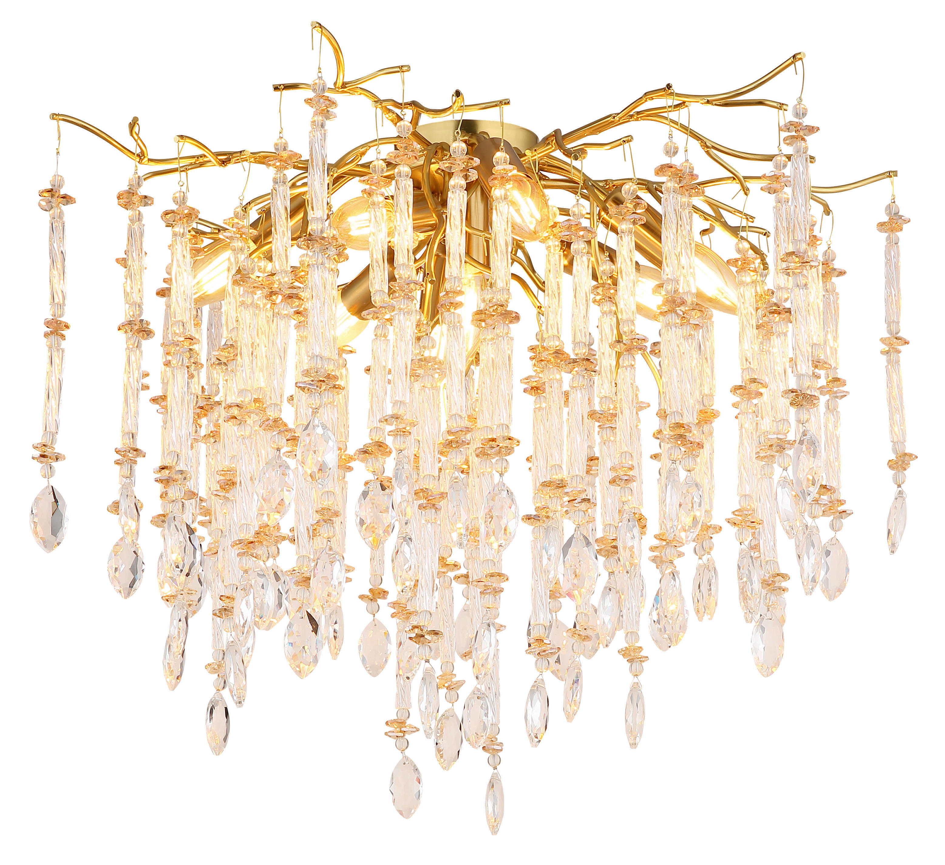 GLOBO Deckenleuchte klar amber gold Metall Glas H/D: ca. 48x60 cm E14 8 Brennstellen Gloria - gold/klar (60,00/48,00cm) - GLOBO