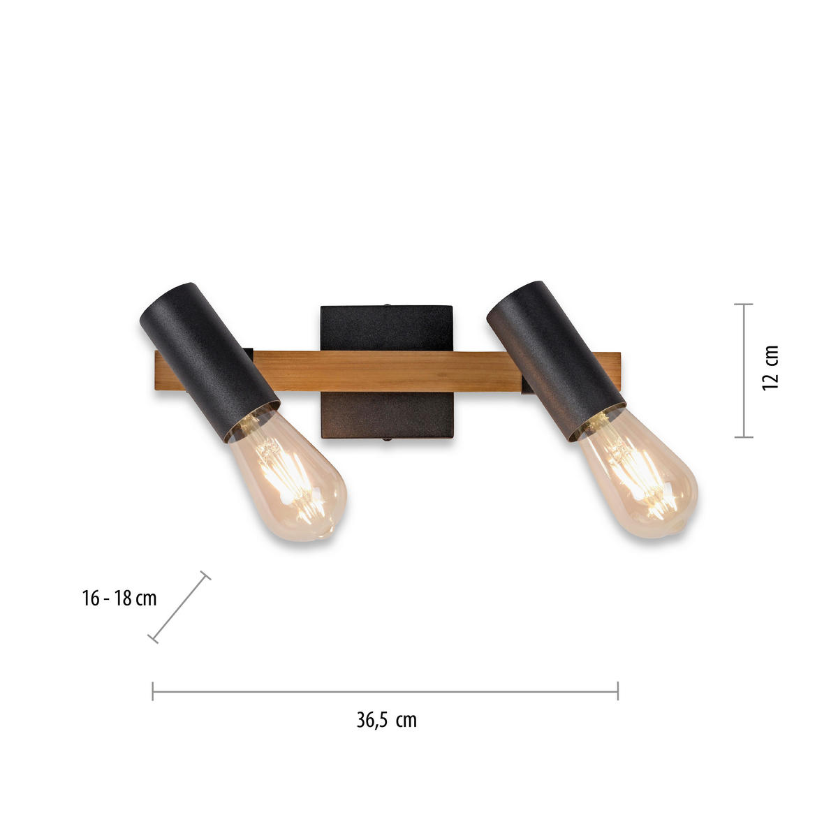 Just Light Deckenleuchte PILON 15162-18 natur schwarz Metall Holz B/H/T: ca. 35x18x10 cm E27 2 Brennstellen PILON - natur/schwarz (35,00/18,00/10,00cm) - Just Light