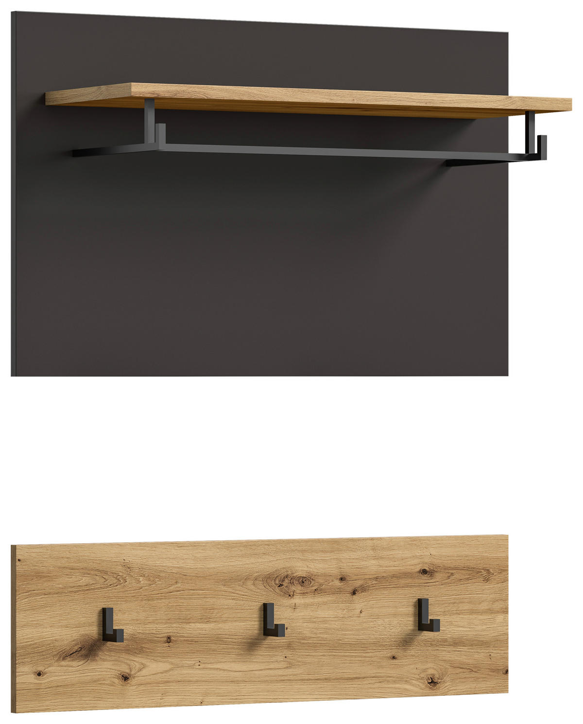 Garderobenpaneel CANU edles Basaltgrau Nachbildung Eiche Artisan Nachbildung B/H/T: ca. 80x73x27 cm CANU - Eiche/edles Basaltgrau (80,00/73,00/27,00cm) - xonox.home