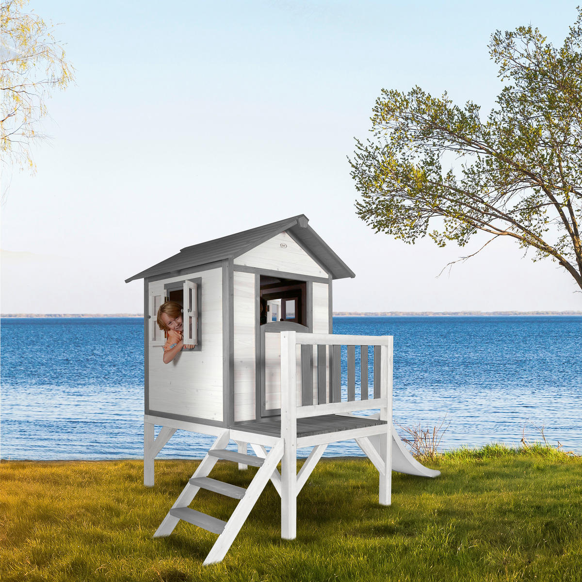 AXI Spielhaus Lodge XL grau B/H/L: ca. 240x189x167 cm Lodge XL - weiß/grau (167,00/240,00/189,00cm) - AXI