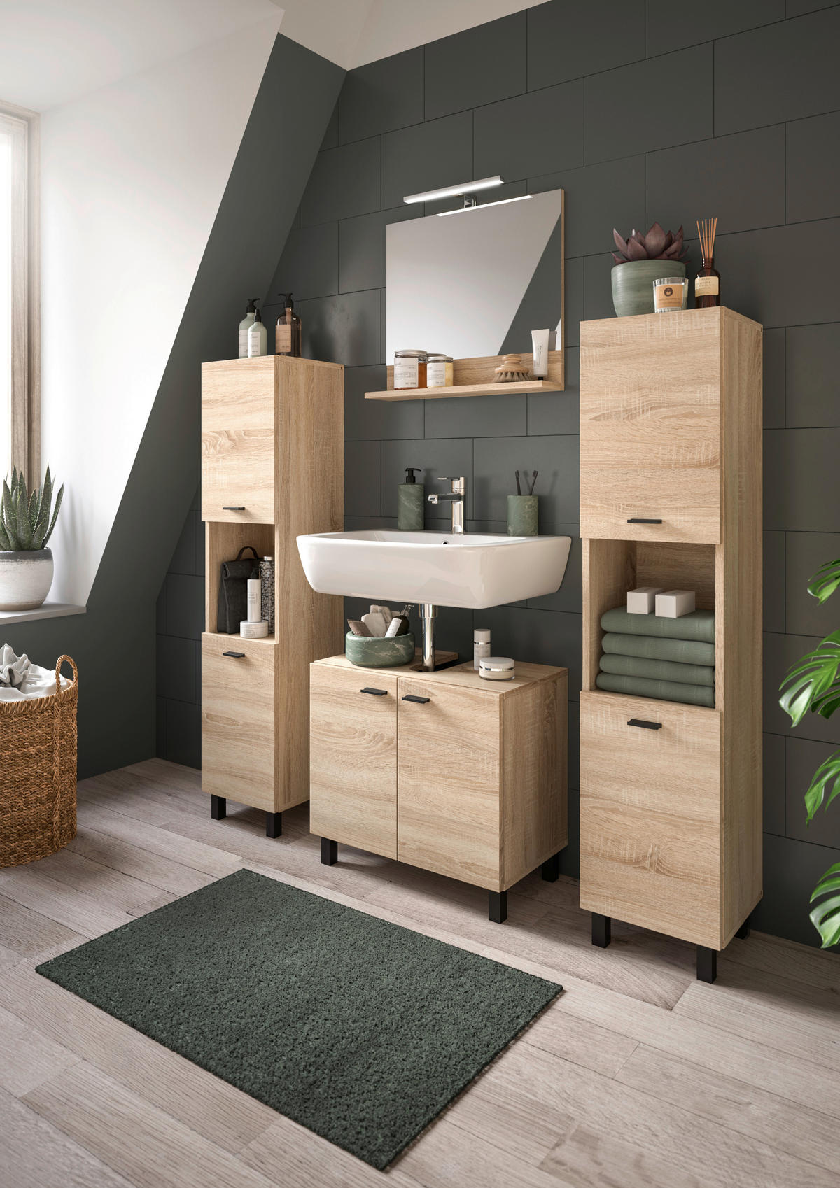 Badezimmer-Set BOSTON Eiche Sonoma Nachbildung B/H/T: ca. 137x186x33 cm BOSTON - Eiche (137,00/186,00/33,00cm) - xonox.home