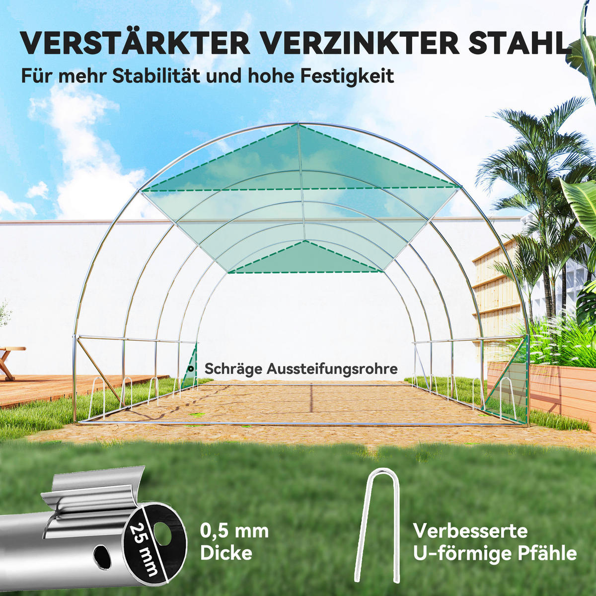 Outsunny Folientunnel B/H/L: ca. 300x198x400 cm Folientunnel - grün (400,00/300,00/198,00cm) - Outsunny