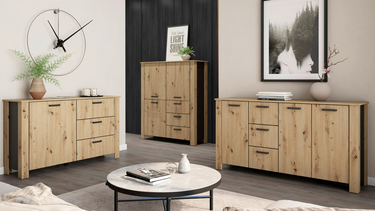 Sideboard FARO Eiche schwarz B/H/T: ca. 160x84x40 cm FARO - Eiche/schwarz (160,00/84,00/40,00cm) - byLIVING