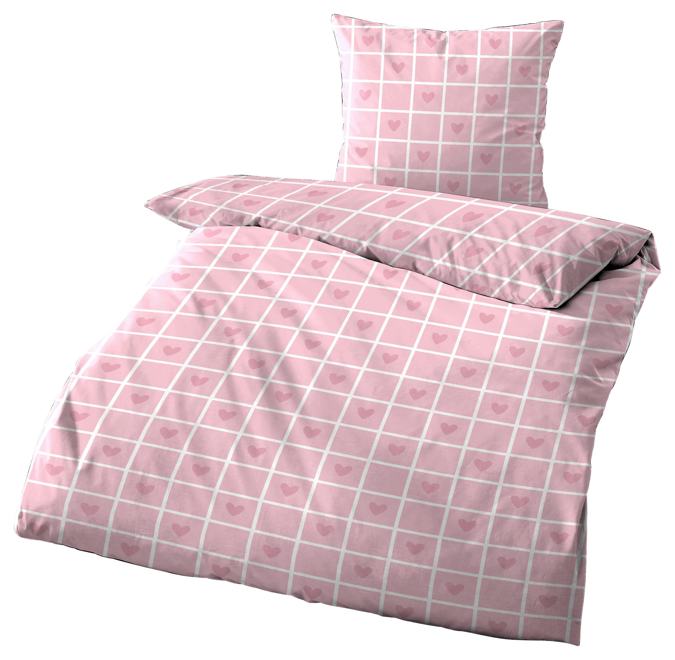 Seersucker Bettwäsche Bettwäsche_Micro-Seersucker Herz - rosa (135,00/200,00cm)