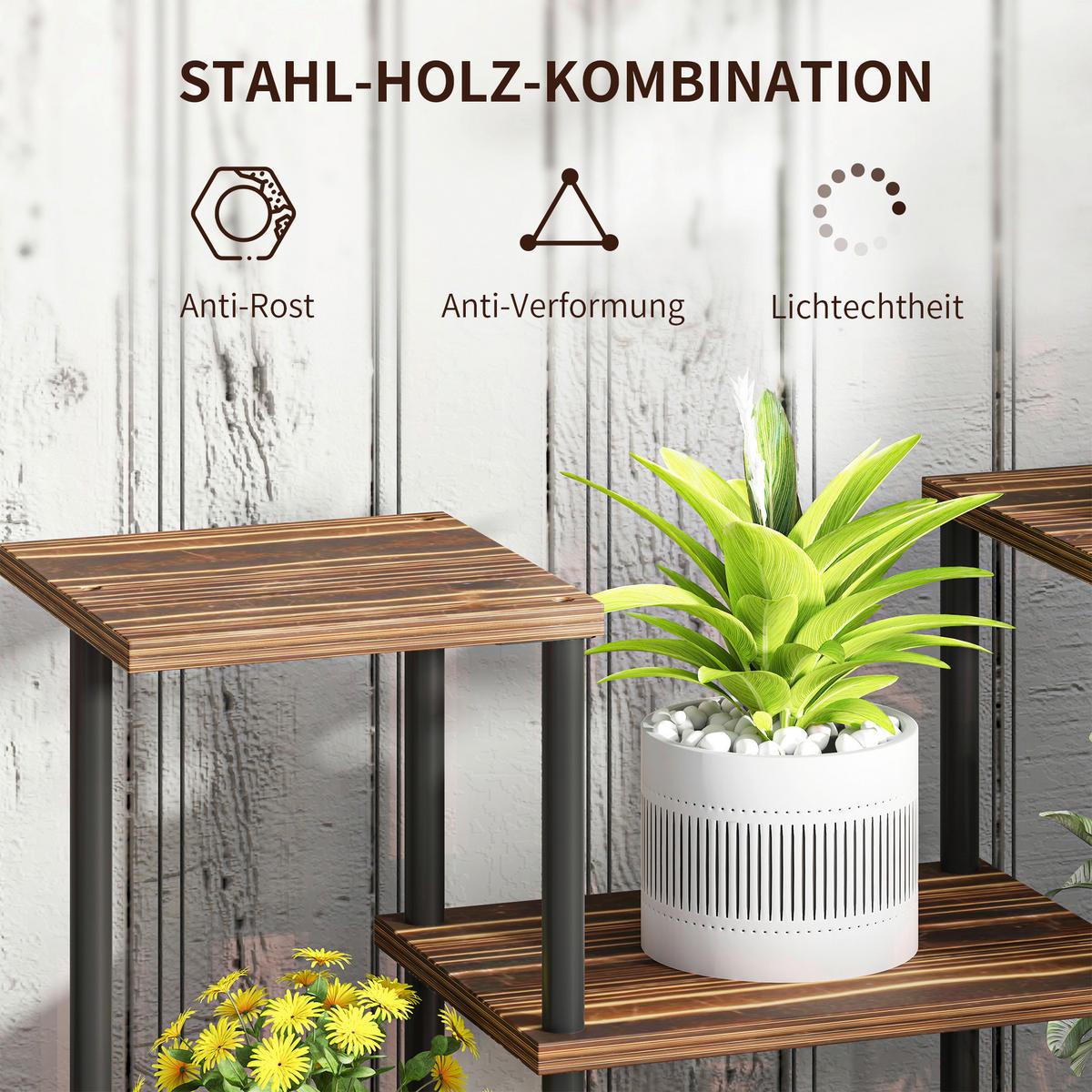 Outsunny Blumenständer braun Holz B/H/L: ca. 24x61,5x80 cm Blumenständer - braun/schwarz (80,00/24,00/61,50cm) - Outsunny