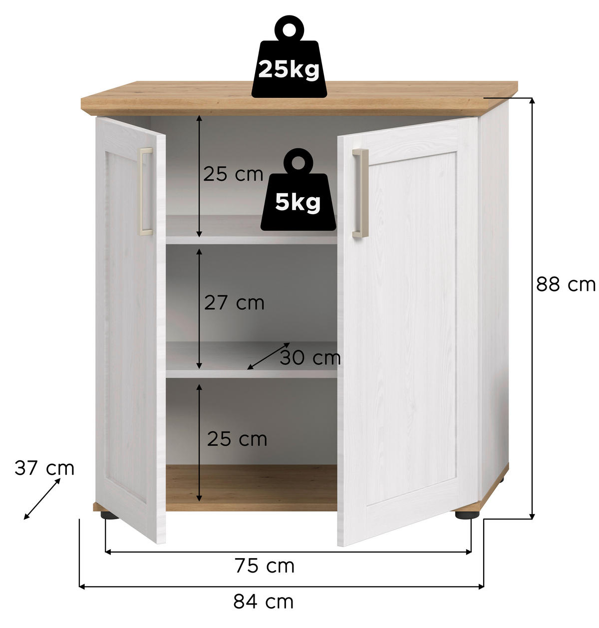 Highboard VERONA Lärche Nachbildung Eiche Nachbildung B/H/T: ca. 84x88x37 cm VERONA - Eiche/Lärche (84,00/88,00/37,00cm) - xonox.home