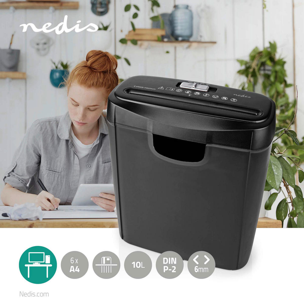 Nedis Aktenvernichter schwarz Aktenvernichter_Nedis 10l - schwarz (13,50/28,60/32,50cm) - Nedis