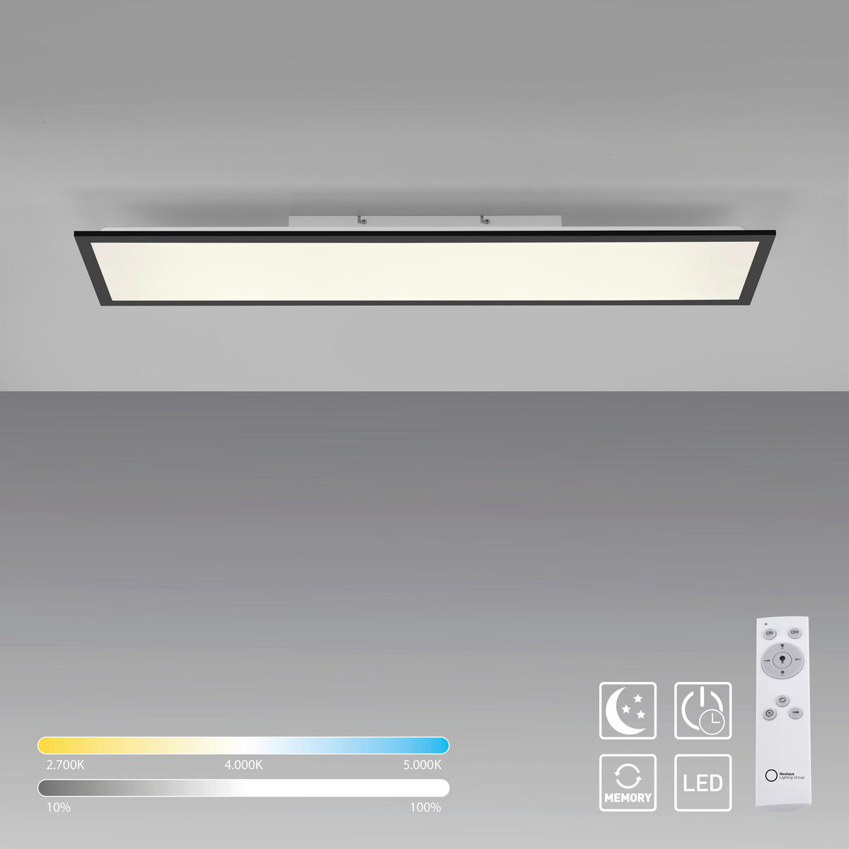 Just Light LED-Deckenleuchte schwarz B/H/L: ca. 25x6,5x100 cm LED-Deckenleuchte_Flat - schwarz (100,00/25,00/6,50cm) - Just Light