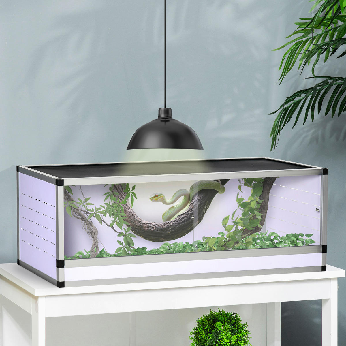 PawHut Terrarium silber Polyester B/H/L: ca. 40x120x40 cm Terrarium_für_Reptilien - weiß/schwarz (40,00/40,00/120,00cm) - PawHut