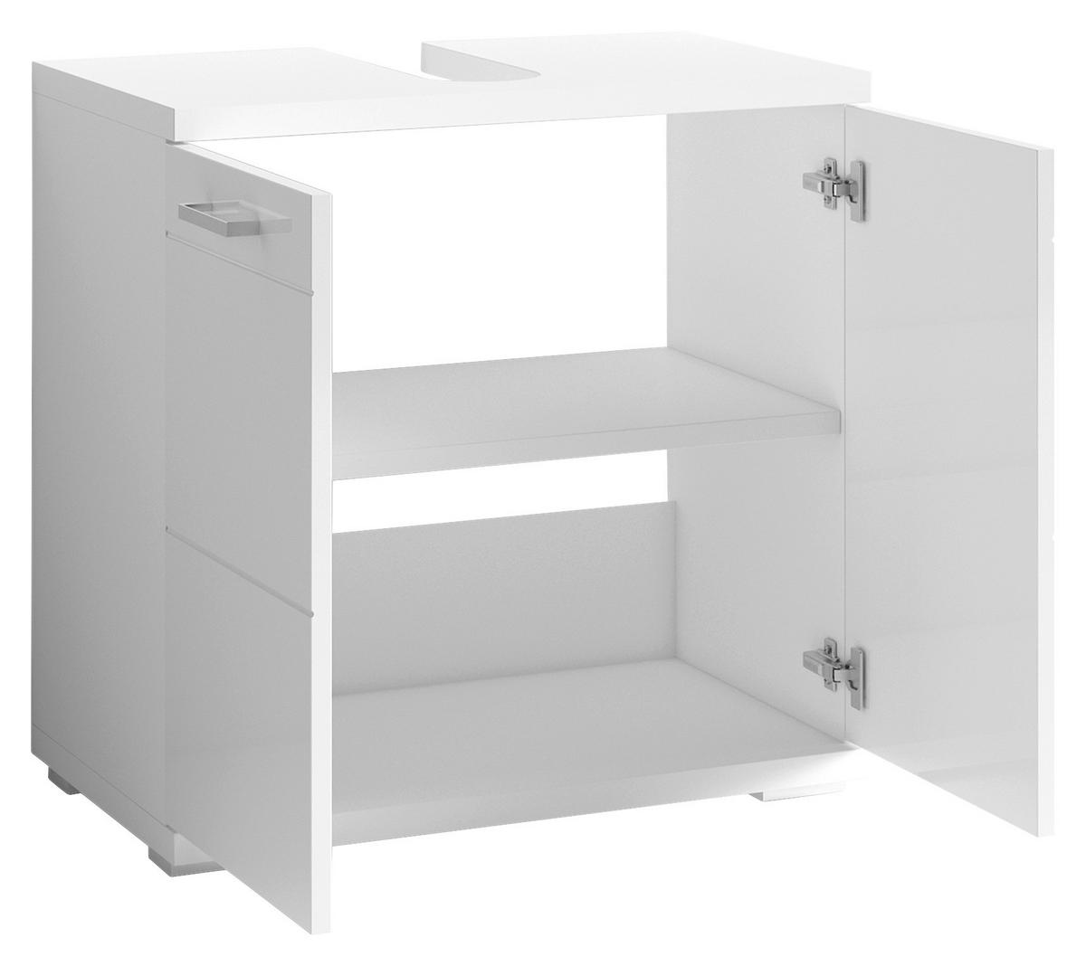 Waschbeckenunterschrank NEBRASKA weiß weiß Lack Hochglanz silber B/H/T: ca. 60x59x31,5 cm NEBRASKA - weiß/silber (60,00/59,00/31,50cm) - byLIVING