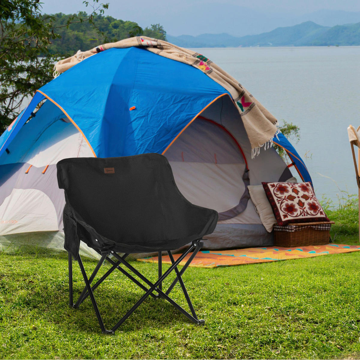Outsunny Campingstuhl schwarz Stahl B/H/L: ca. 54x66x61 cm Campingstuhl - schwarz (61,00/54,00/66,00cm) - Outsunny