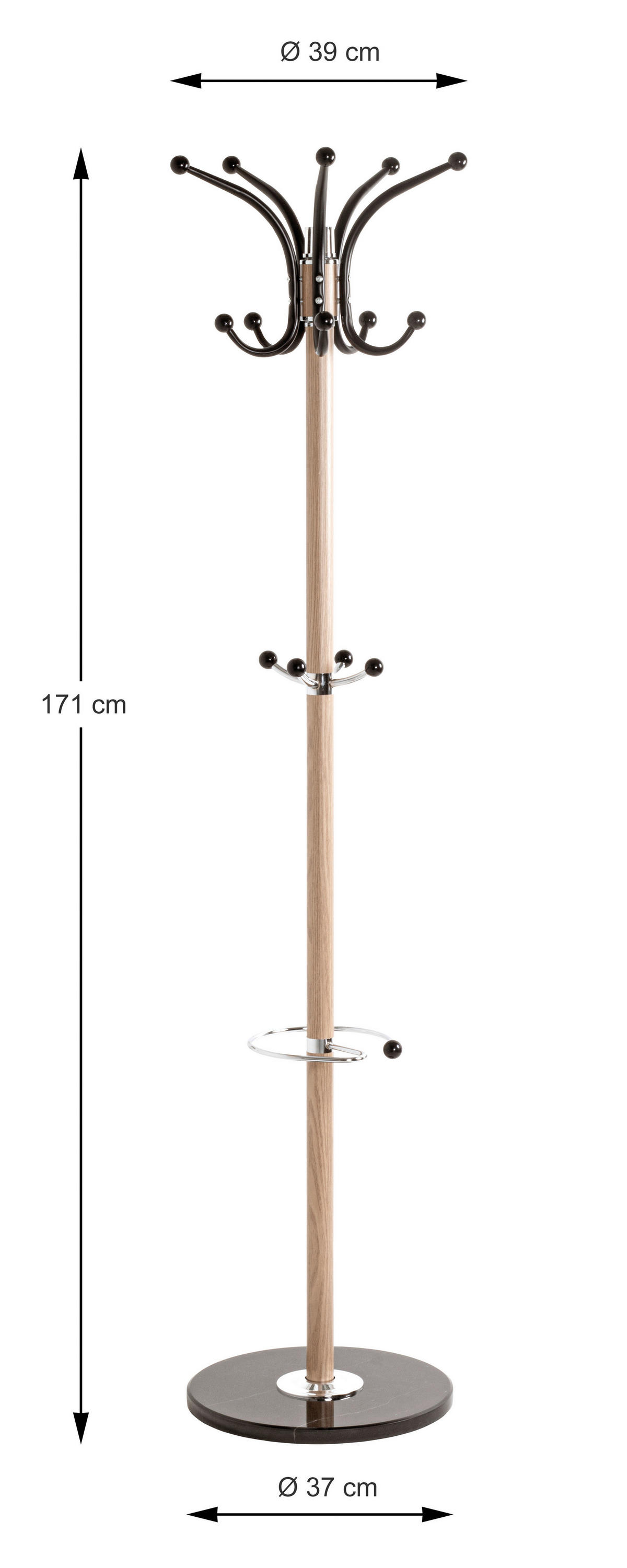 Garderobenständer  Eiche Nachbildung schwarz H/D: ca. 171x37 cm Mucki_Garderobenständer 88492 - Eiche/schwarz (37,00/171,00cm)