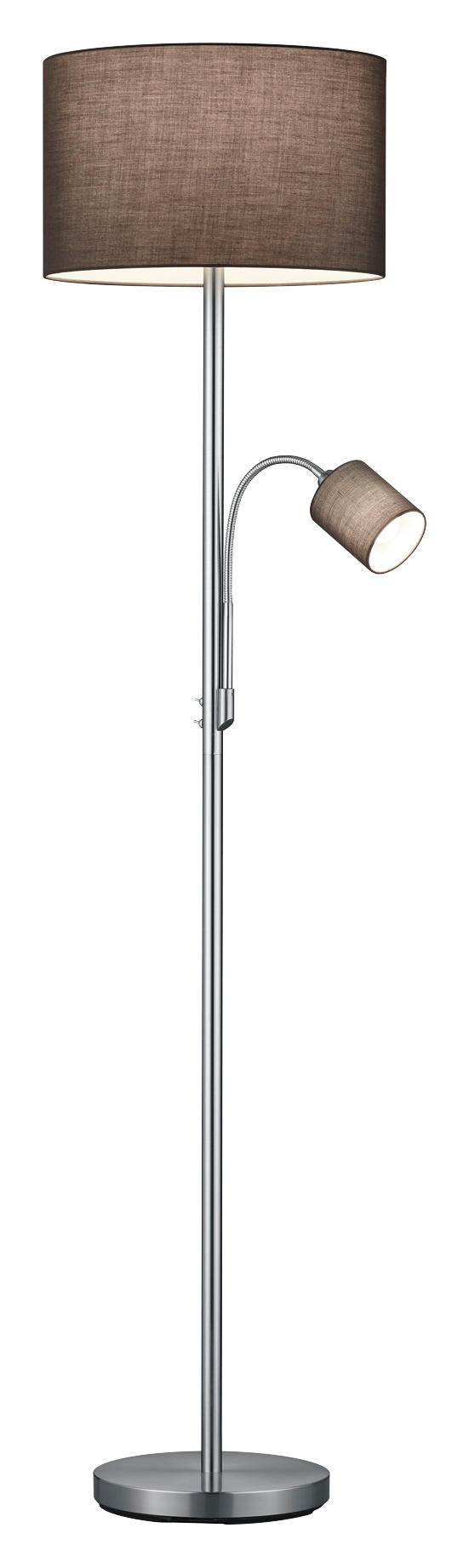 TRIO Stehleuchte 403900211 nickel matt grau Metall Stoff H/D: ca. 170x40 cm E27 2 Brennstellen Hotel - nickel matt/grau (40,00/170,00cm)