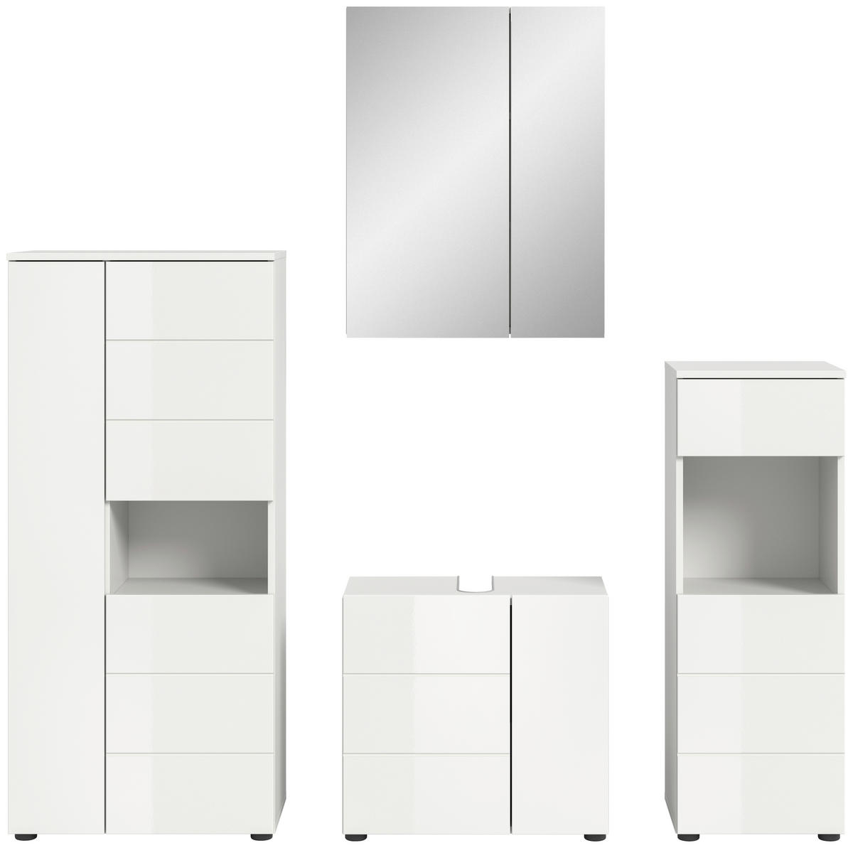 Badezimmer-Set VIRA weiß weiß Hochglanz B/H/T: ca. 188x190x34 cm VIRA - weiß (188,00/190,00/34,00cm) - xonox.home