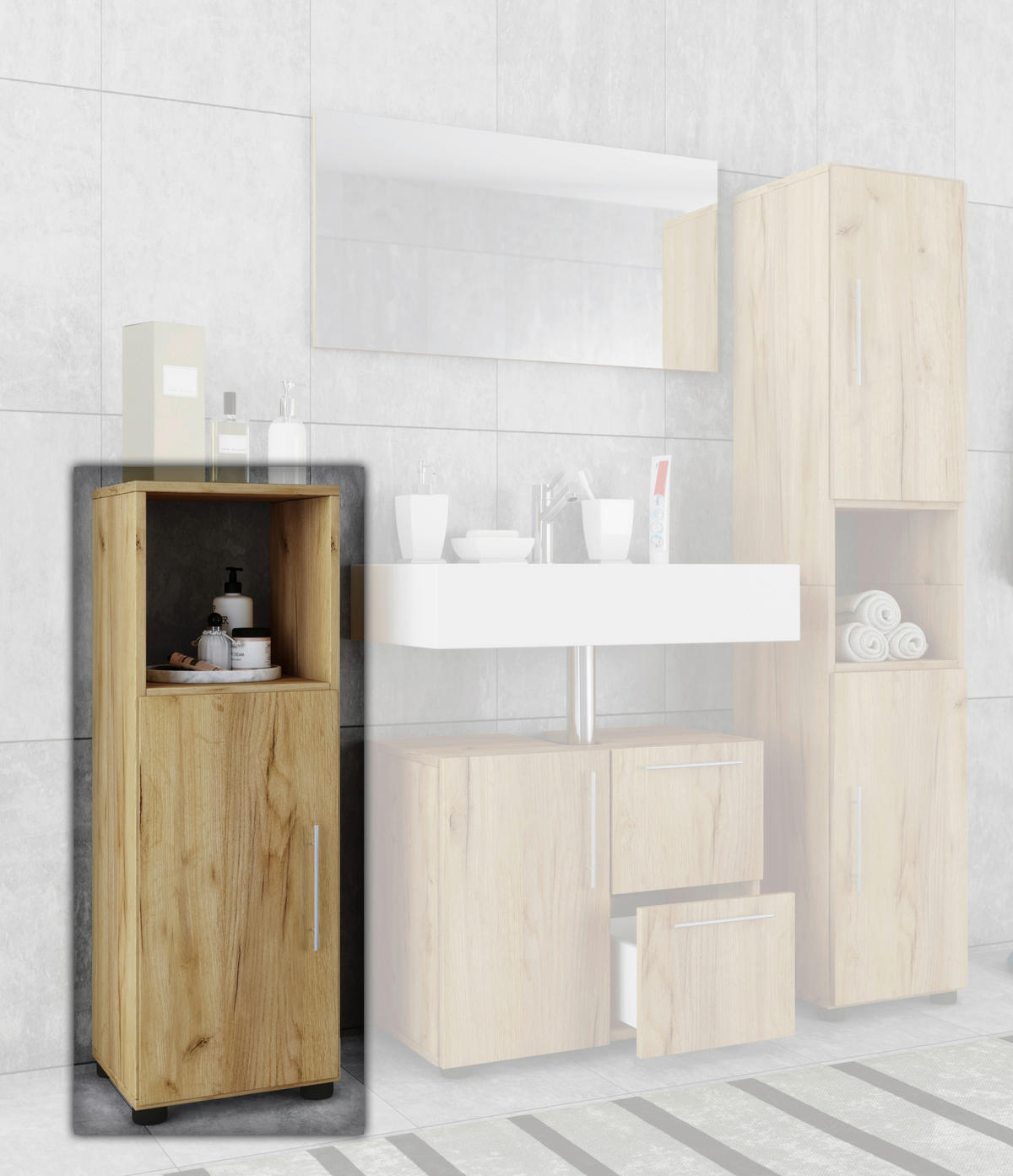 Midischrank Flandu Eiche Honig Nachbildung B/H/T: ca. 31x93x32 cm Flandu - Eiche (31,00/93,00/32,00cm) - VCM Möbel