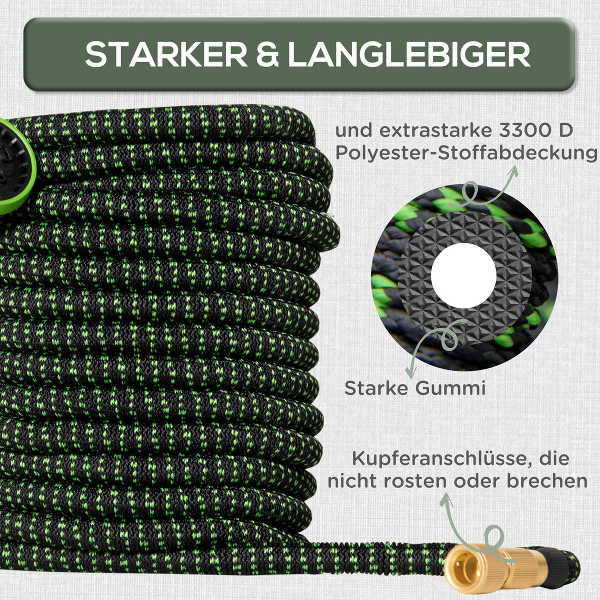 Outsunny Gartenschlauch schwarz B/H/L: ca. 2x300x2 cm Gartenschlauch - schwarz/grün (2,00/2,00/300,00cm) - Outsunny