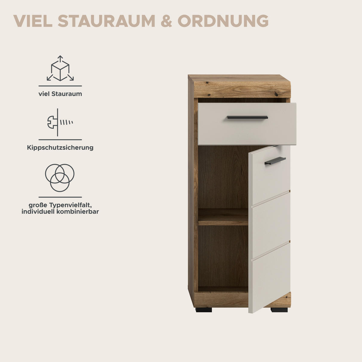 Badhochschrank Scout Evoke Oak Nachbildung Kaschmirgrau Nachbildung B/H/T: ca. 37x88x31 cm Scout - Kaschmirgrau (37,00/88,00/31,00cm) - xonox.home
