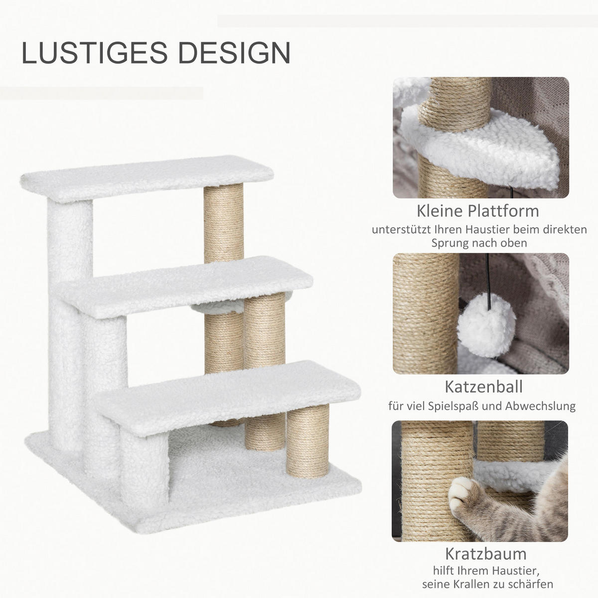 PawHut Haustiertreppe weiß Spanplatte B/H/L: ca. 40x48x45 cm Haustiertreppe - weiß (45,00/40,00/48,00cm) - PawHut