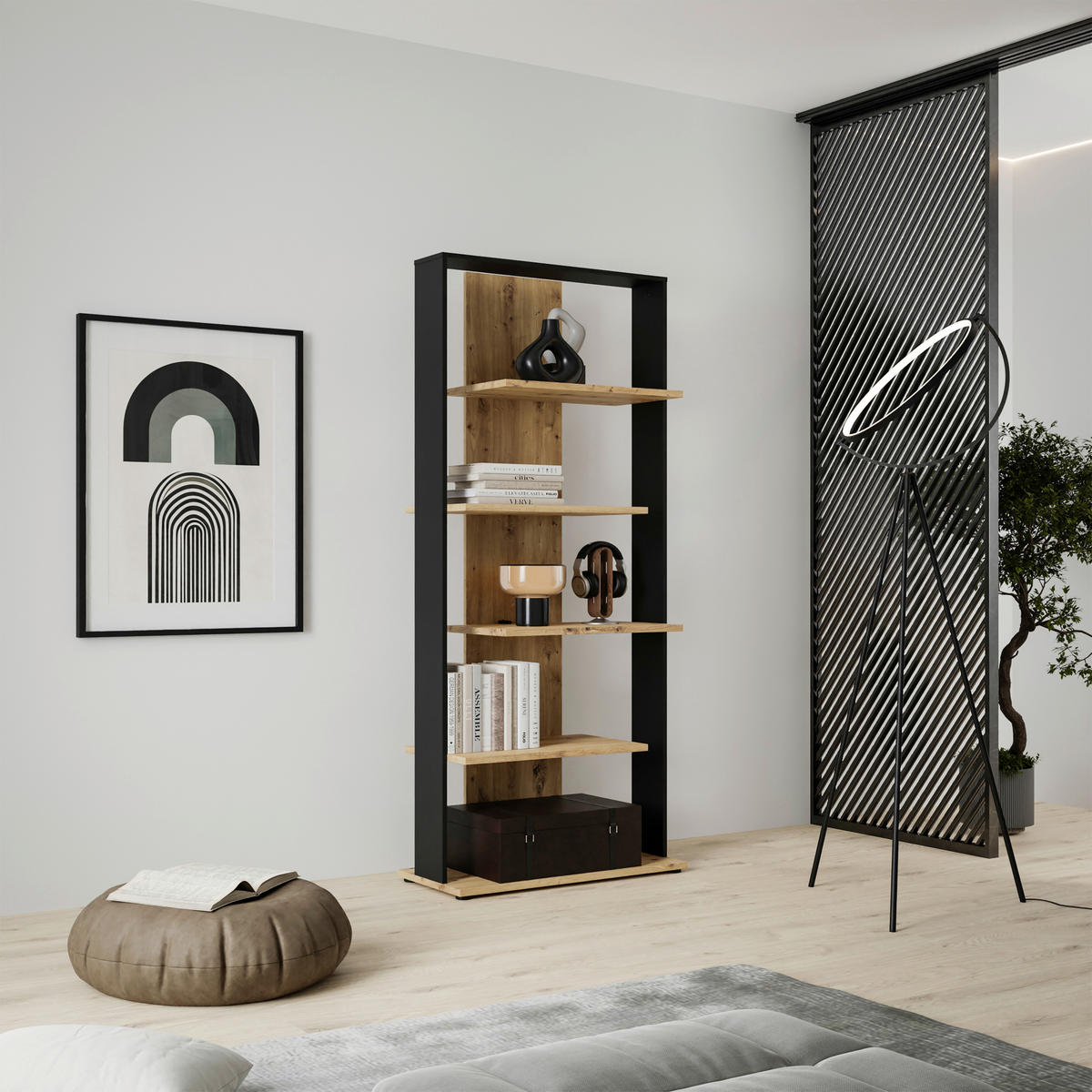 Regal  Eiche Artisan Nachbildung schwarz B/H/T: ca. 80x198x35 cm Erik_Regal ERKR711-M922 - Eiche/schwarz (80,00/198,00/35,00cm)