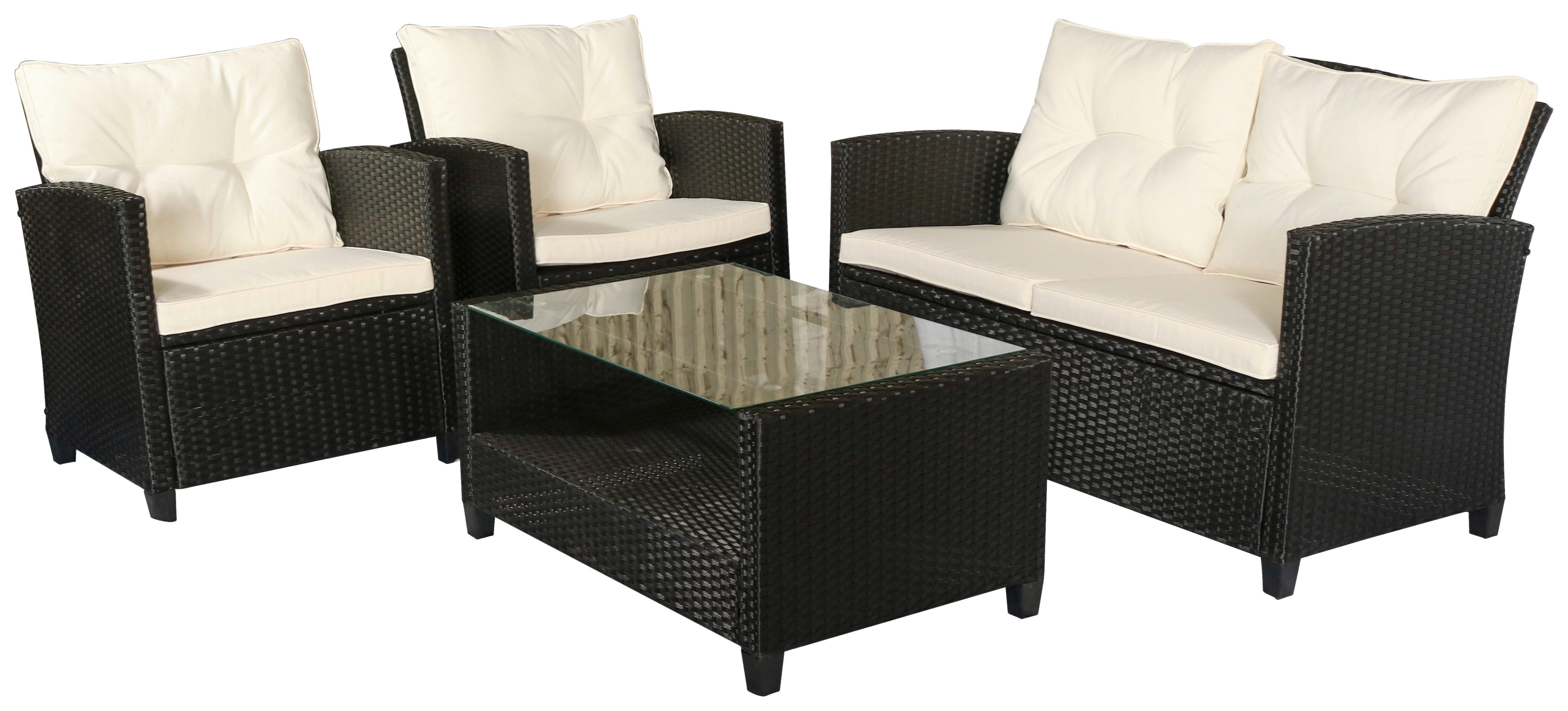 Outsunny Sitzgruppe cremeweiß Polyrattan B/H/L: ca. 68x124x76 cm Gartenmöbel-Set - schwarz/cremeweiß (76,00/68,00/124,00cm) - Outsunny