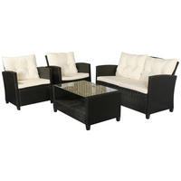 Outsunny Sitzgruppe cremeweiß Polyrattan B/H/L: ca. 68x124x76 cm Gartenmöbel-Set - schwarz/cremeweiß (76,00/68,00/124,00cm) - Outsunny