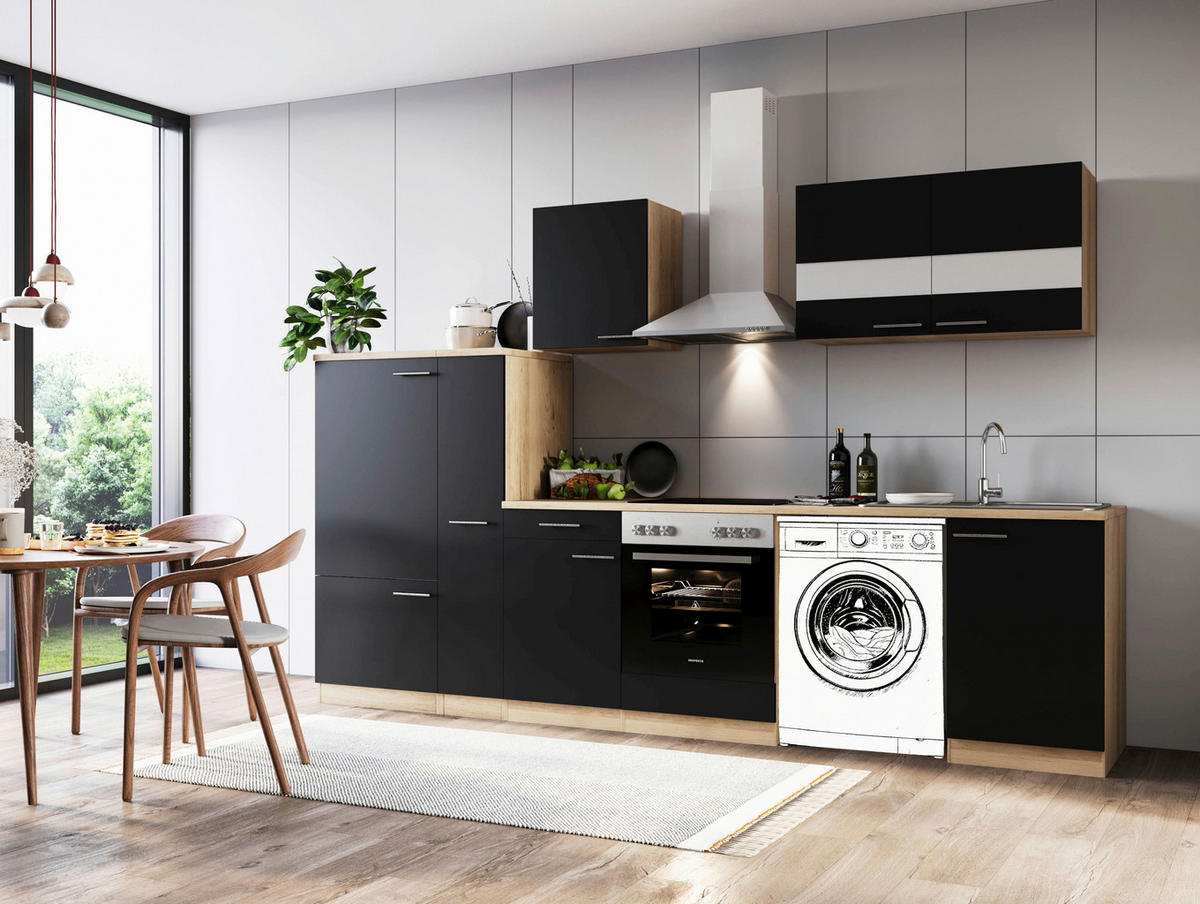 Respekta Küchenblock Merle schwarz B/H/T: ca. 310x200x60 cm Merle - Eiche/schwarz (310,00/200,00/60,00cm) - Respekta