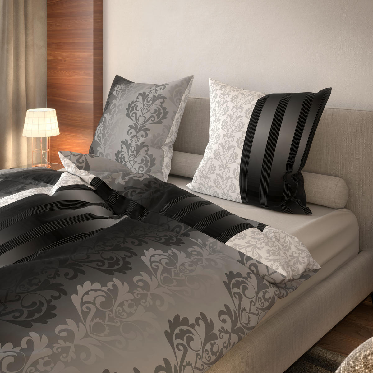 Baumwoll Bettwäsche Cotton touch Bettwäsche_Cotton-Touch Streifenran - anthrazit (135,00/200,00cm)