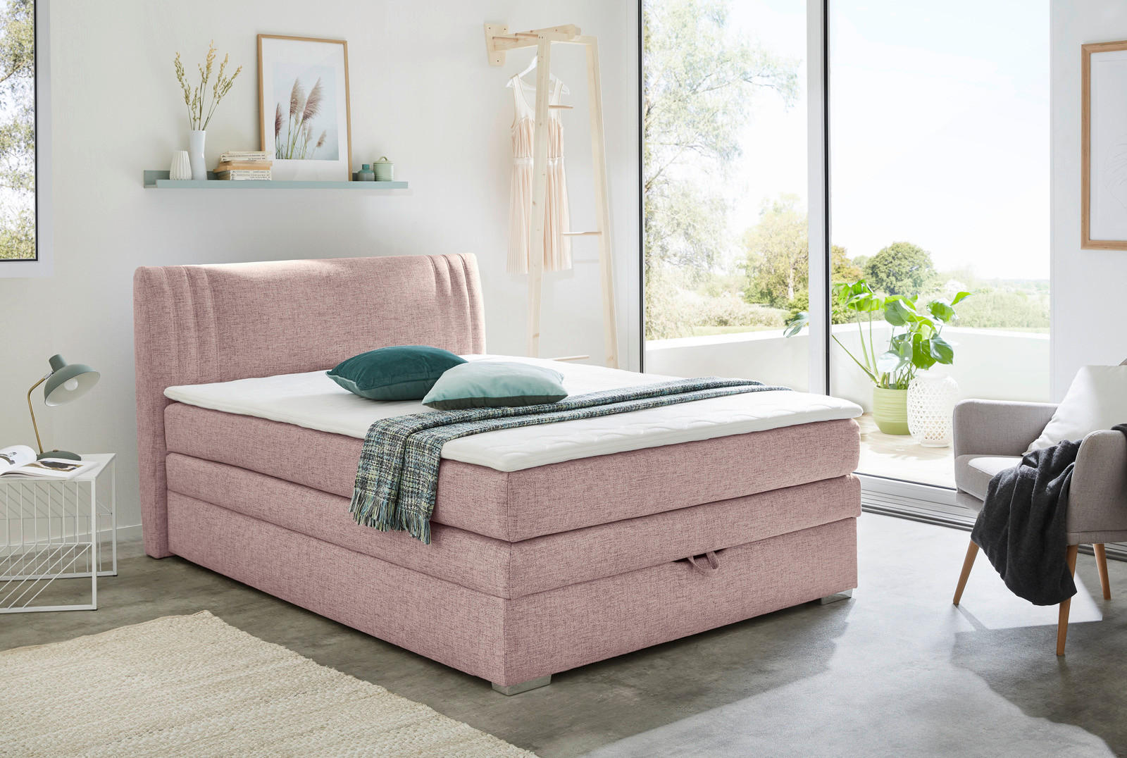 Boxspringbett rosa Liegefläche B/L: ca. 140x200 cm