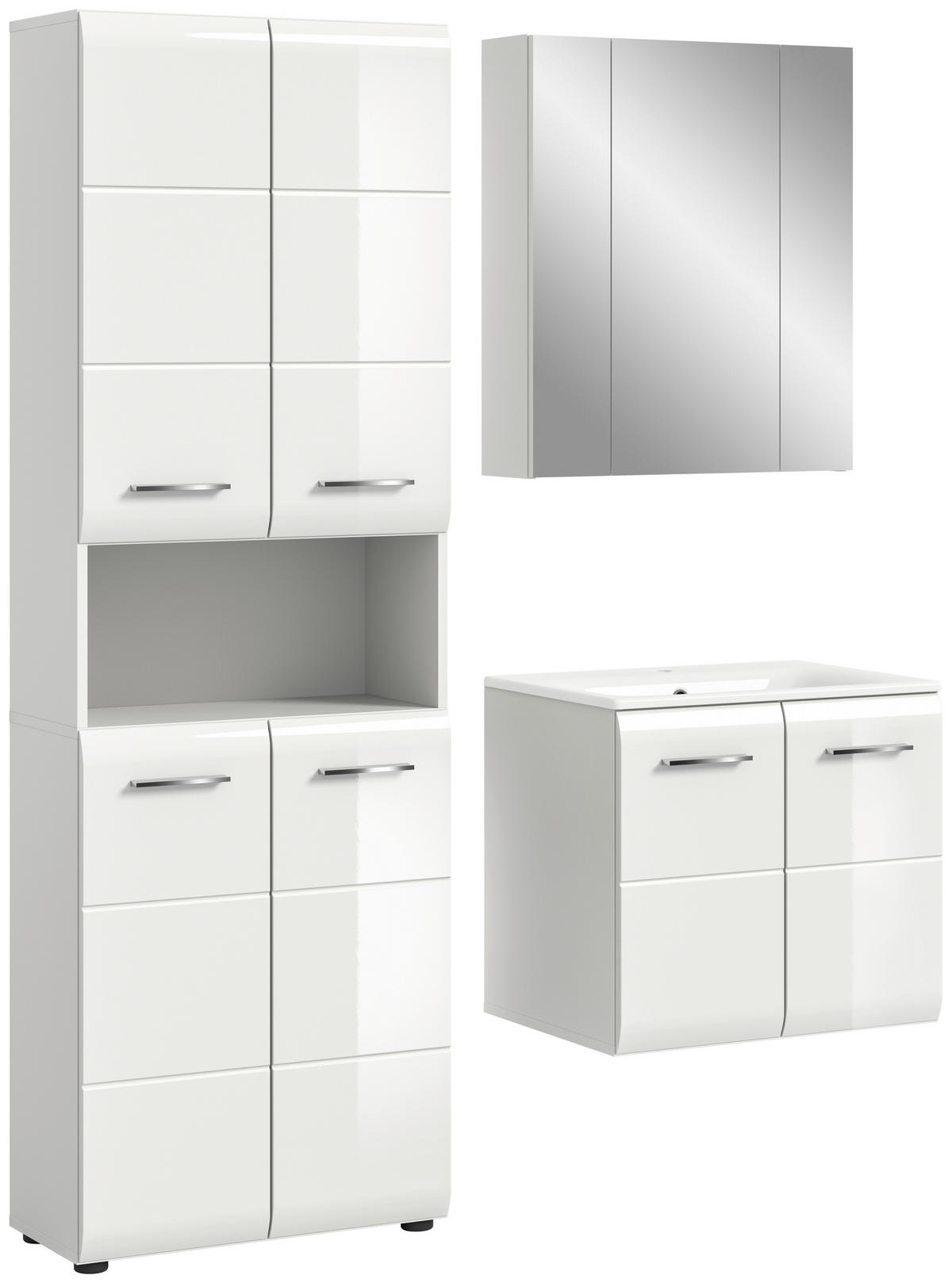 Badezimmer-Set Ice weiß weiß Hochglanz B/H/T: ca. 135x185x46 cm Ice - weiß (135,00/185,00/46,00cm) - xonox.home