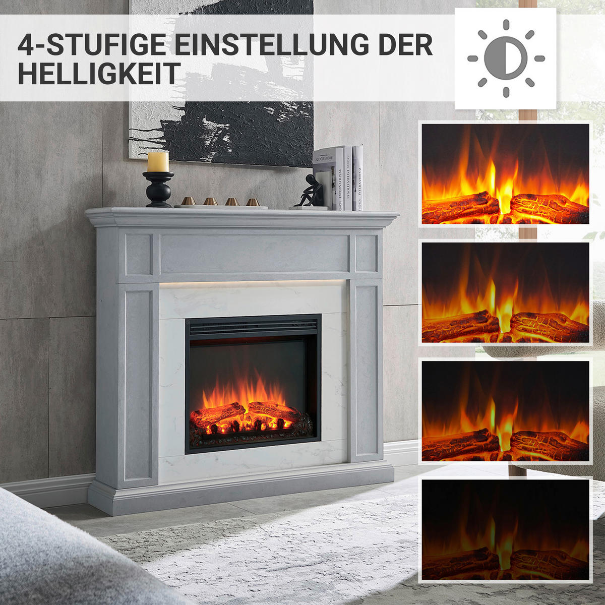 Balderia Elektrischer-Kamin Arthur EF321A-MT321D-CG Beton B/H/T: ca. 105x122x25 cm ca. 2000 W Elektro-Kamin Arthur - Beton (105,00/122,00/25,00cm) - Balderia